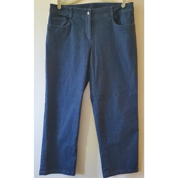 EILEEN FISHER Cotton Blend Navy Denim Wide leg Jeans Pants PM - Picture 1 of 7